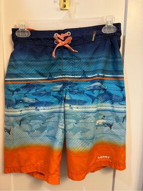 Gerry Weber Blue & Orange Shark-Pattern Kids Swim Trunks